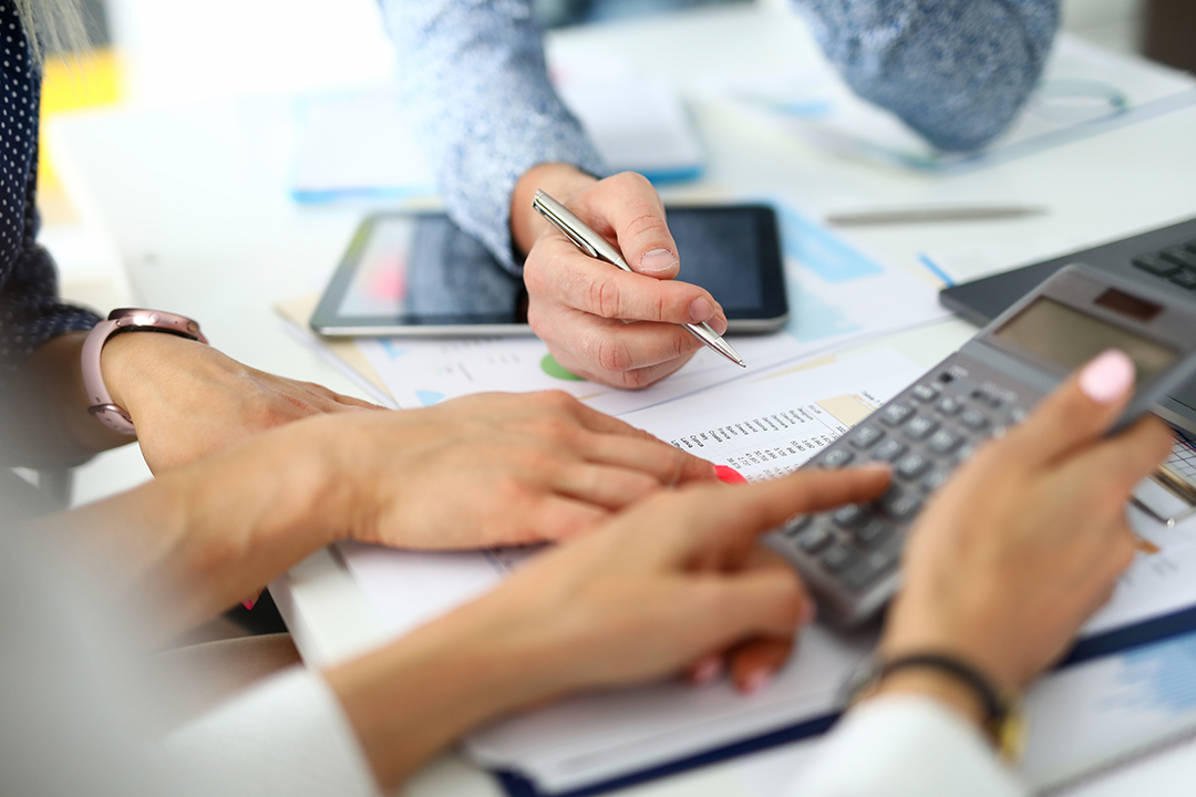 People in the office discussing the financial plan